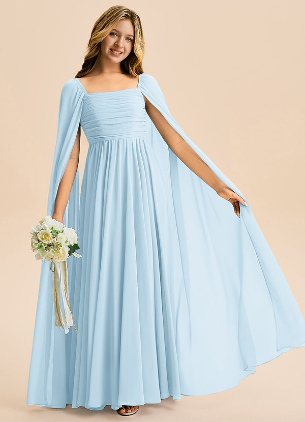 Azazie Calista Junior A-Linie Plissee Chiffon Kleid Himmelblau image1