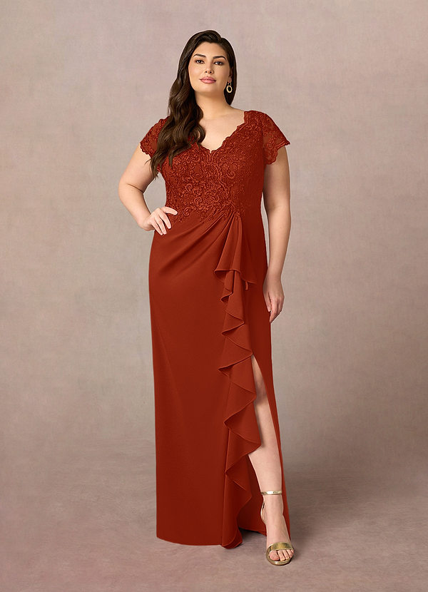 Azazie Carmen Brautmutterkleider Etui Spitze Kleid Rost image1