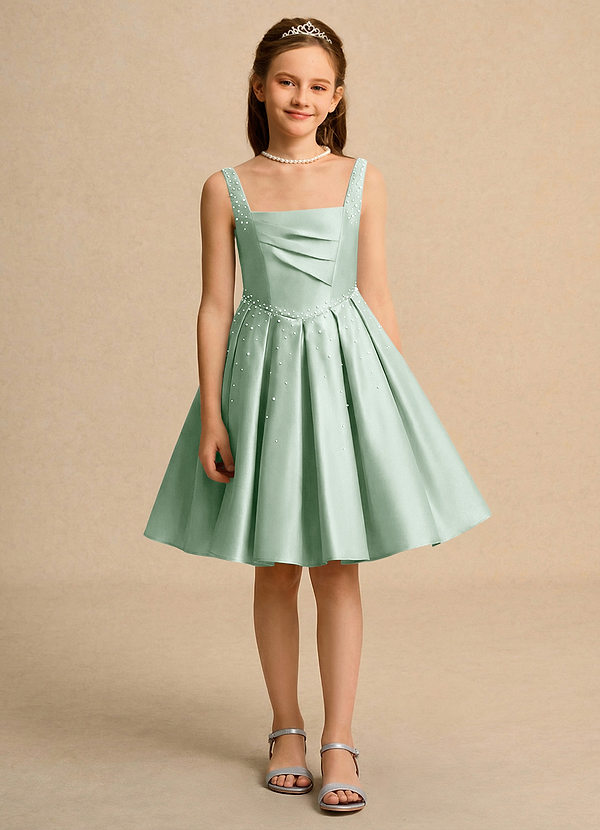 Azazie Jello Vestidos de Niña de Flores Vestido de Agave de Satin Mate de Princesa con Plisado image1