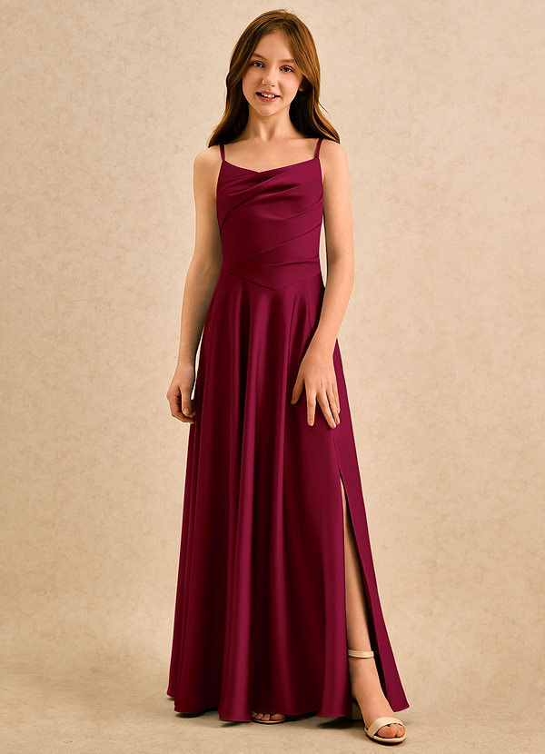 Azazie Coconut Girls Formal Sukienki dla dziewczynek sypiących kwiaty Linia A Pofałdowany Satyna elastyczna Długość podłogi Sukienka image1