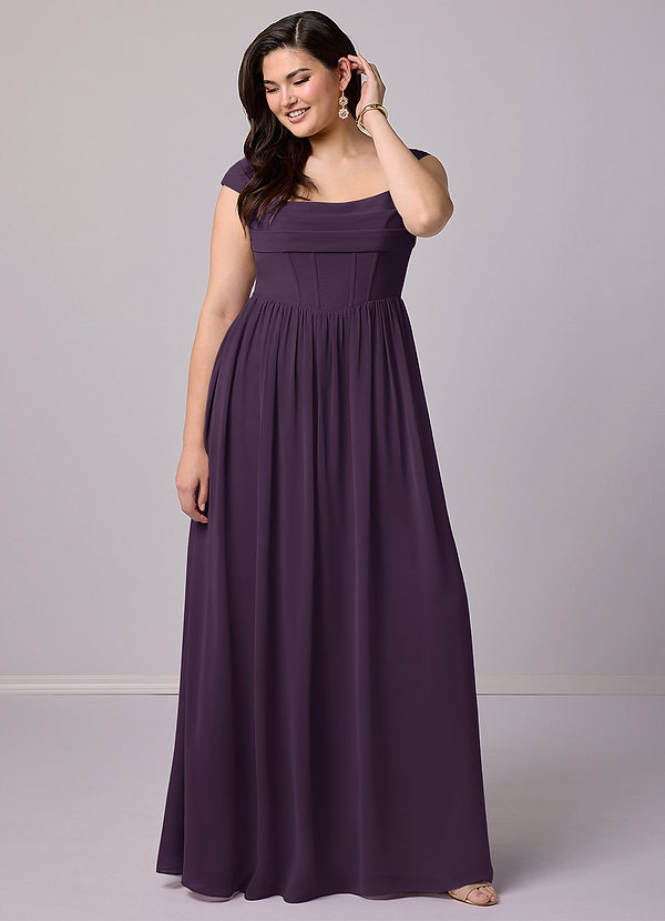 Barbie ♥ Azazie Bridesmaid Dresses Plum A-Line Corset Chiffon Dress image1