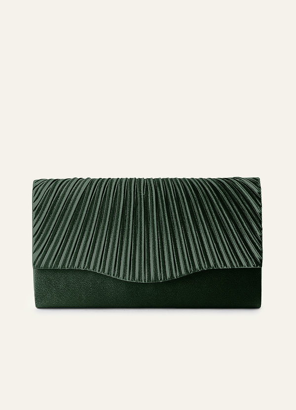 front Pochette enveloppe en satin métallisé plissé de couleur assortie