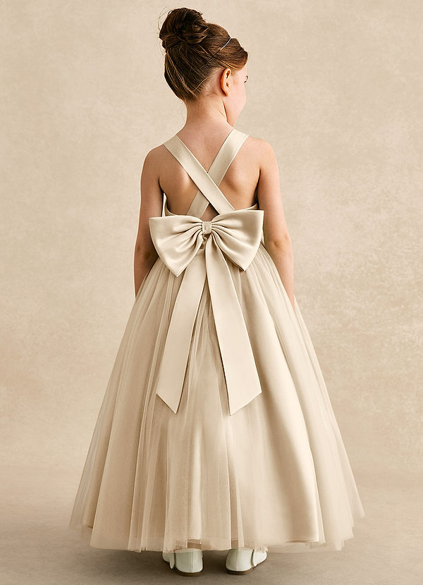 Azazie Peanut Robes de Fillette d'Honneur Robe Trapèze en Tulle Bretelle Champagne image1