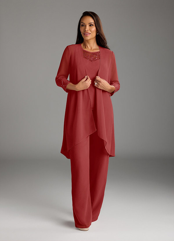 Azazie Maura Klänningar för brudens mor Klänning Jumpsuit/byxdräkt i Chiffong Paljetter Rost image1