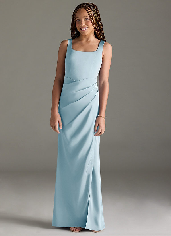 Azazie Mero Junior Sky Blue Mermaid Pleated Stretch Satin Dress image1