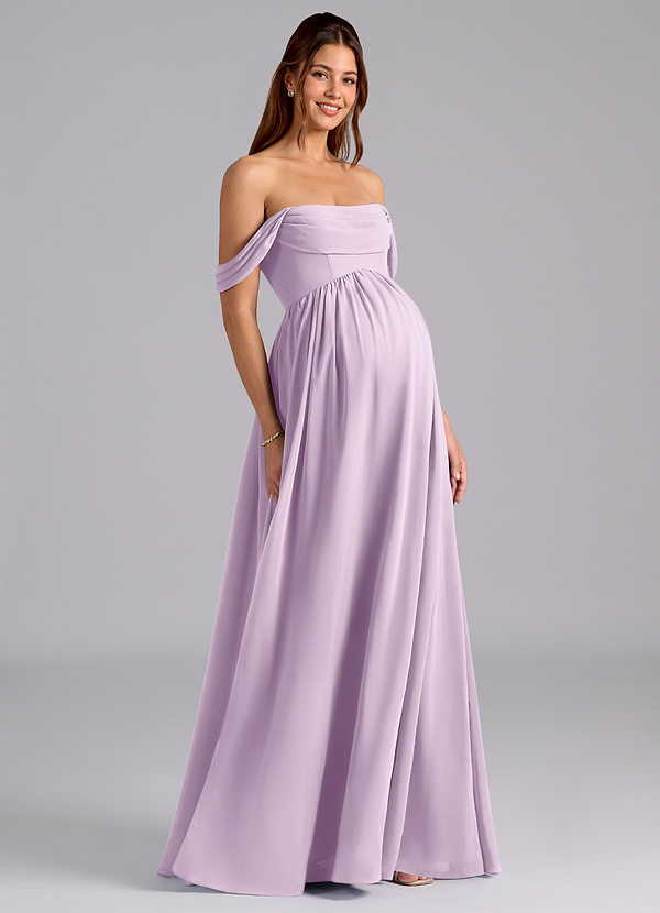 Azazie Saige Gravidklänningar för brudtärnor Klä A-Linje Plisserad Golvlängd Chiffong image1