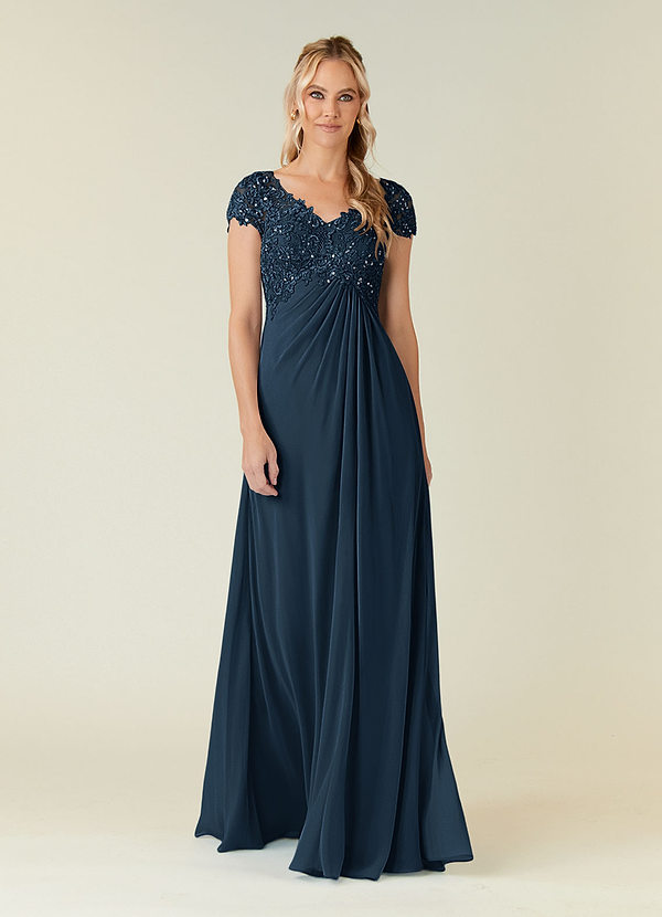 Azazie Jet Mother of the Bride Dresses Dark Navy A-Line Sequins Chiffon Dress image1