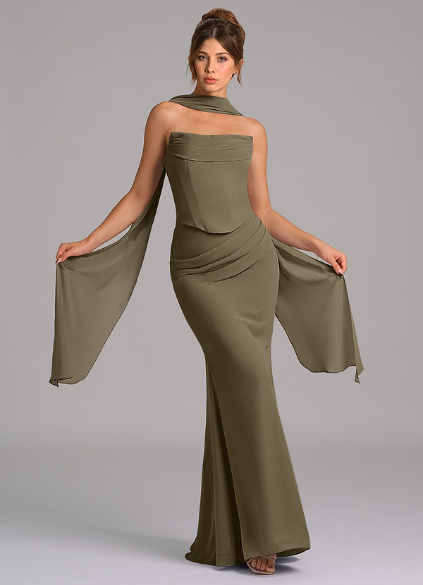 Azazie Sorrel Robes Demoiselle d'honneur Robe Sirène en Mousseline de soie Corset Vert Saule image1