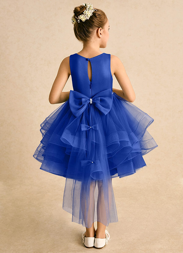Azazie Tinie Blumenkinder Kleider Ballkleid Schleifen Tüll Kleid Königsblau image1
