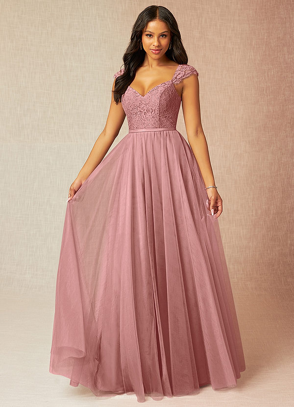 Azazie Luxi Bridesmaid Dresses Dusty Rose A-Line Pleated Tulle Dress image1