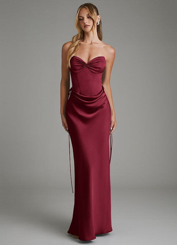 Azazie Natasha Bridesmaid Dresses Burgundy Mermaid Corset Stretch Satin Dress image1