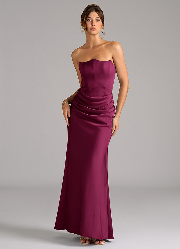 Azazie Debby Bridesmaid Dresses Red Plum Mermaid Strapless Stretch Satin Convertible Dress image1