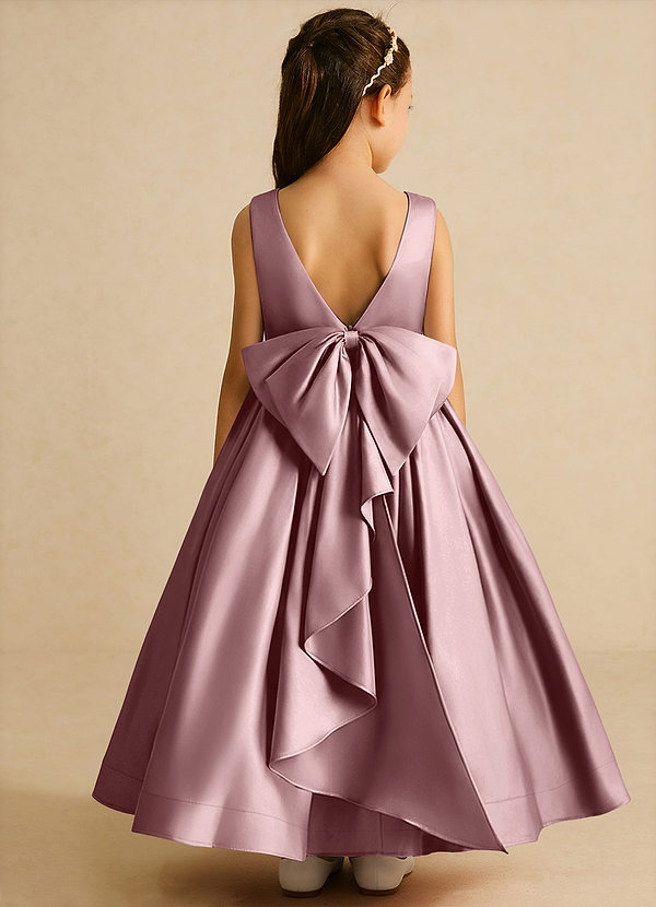 Azazie Cailee Flower Girl Dresses Dusty Rose Ball-Gown Pleated Matte Satin Dress image1