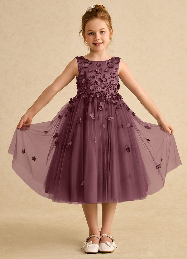 Azazie Lana Blumenkinder Kleider A-Linie ärmellos Matte Satin Kleid Sangria image1