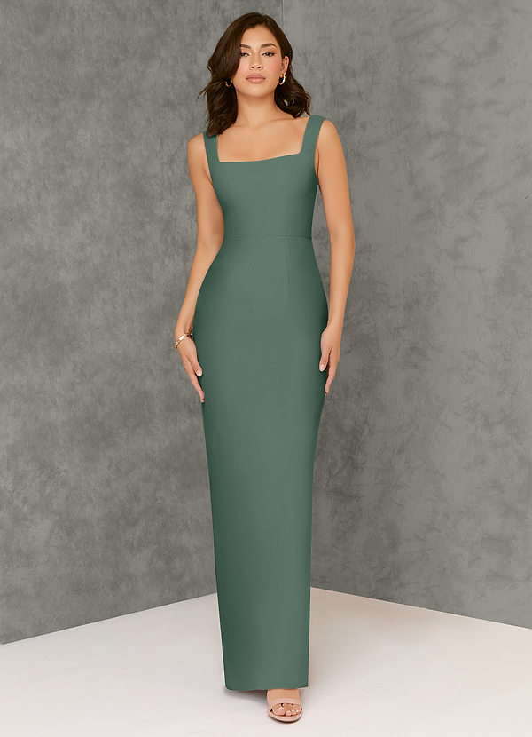 Azazie Flori Bridesmaid Dresses Sea Moss Sheath Square Neckline Chiffon Dress image1