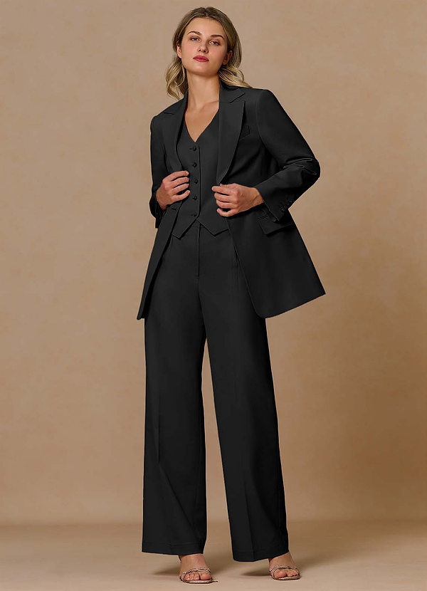 front Margaret Black Cotton Linen Blend 3-Piece Suit