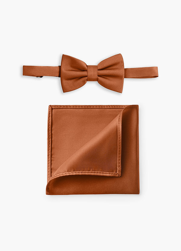 front Boy's Adjustable Stretch Satin Bow Tie & Pocket Square Set