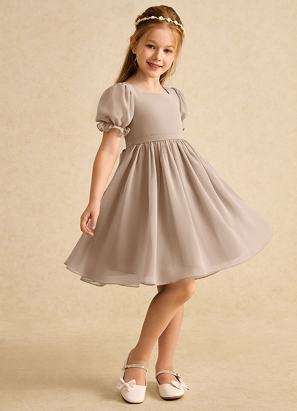 Azazie Jolie Blumenkinder Kleider A-Linie mit ärmel Chiffon Kleid Taupe image1