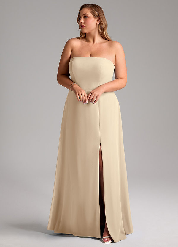 Azazie Wren Abiti da Damigella Abito Convertibile A-Line in Chiffon Spacco Laterale Champagne image1