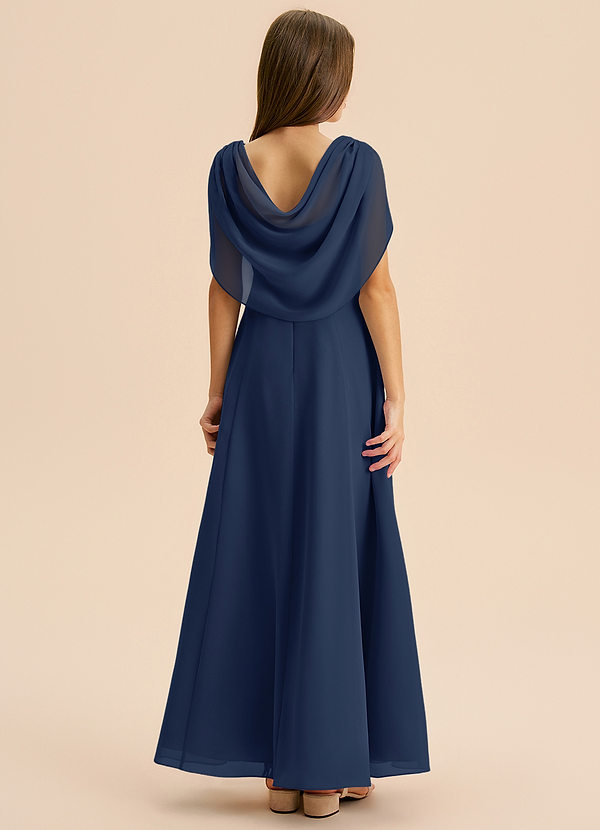 Azazie Lambie Junior Dark Navy A-Line Pleated Chiffon Dress image1