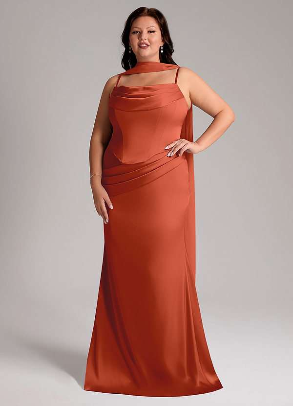 Azazie Sorrel Vestidos Dama de Honor Vestido de Óxido de Satén Elástico de Corte Sirena Convertible con Sin tirantes image1