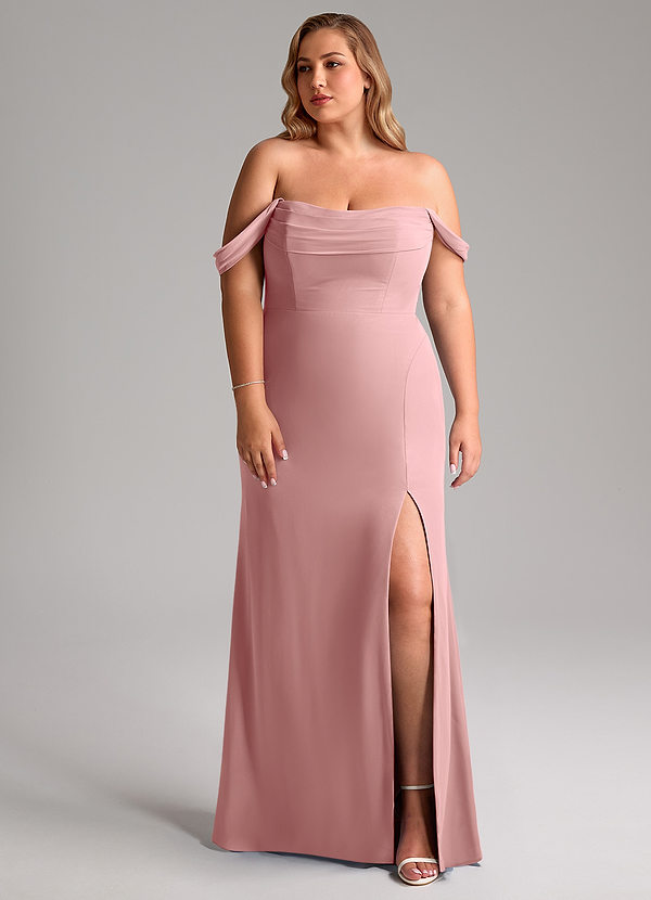 Azazie Saige Abiti da Damigella Abito Convertibile A-Line in Chiffon a Spalla Scoperta Rosa Polverosa image1