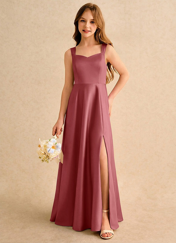 Azazie Makani Girls Formal Bloemenmeisjes Jurken A-Lijn Jurk van Mat Satijn Sweetheart Halslijn Antieke Roos image1