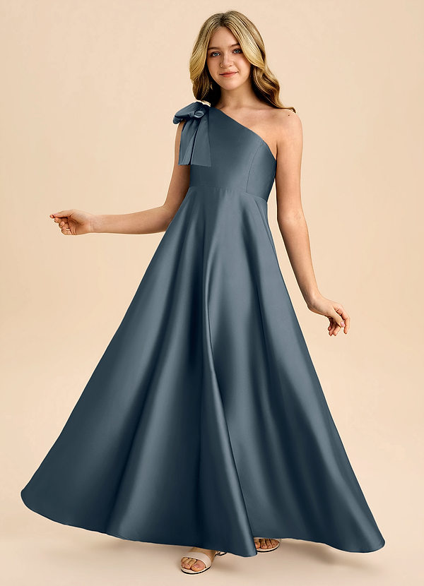 Azazie Penguin Junior Abito A-Line in Raso Elasticizzato Fiocco Crepuscolo image1