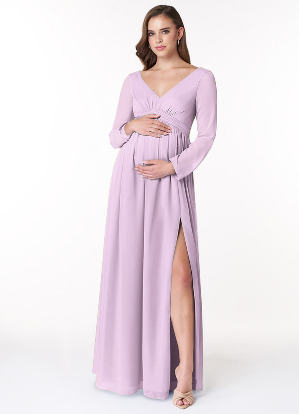 Azazie Teton Maternity Bridesmaid Dresses A-Line Long Sleeve Chiffon Floor-Length Dress image1
