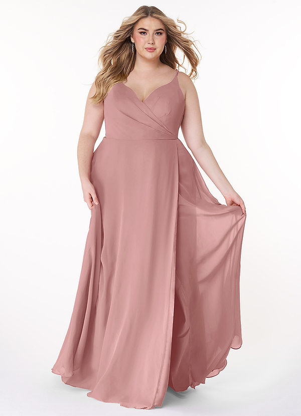 Azazie Lennon Bridesmaid Dresses Dusty Rose A-Line Lace Chiffon Dress image1