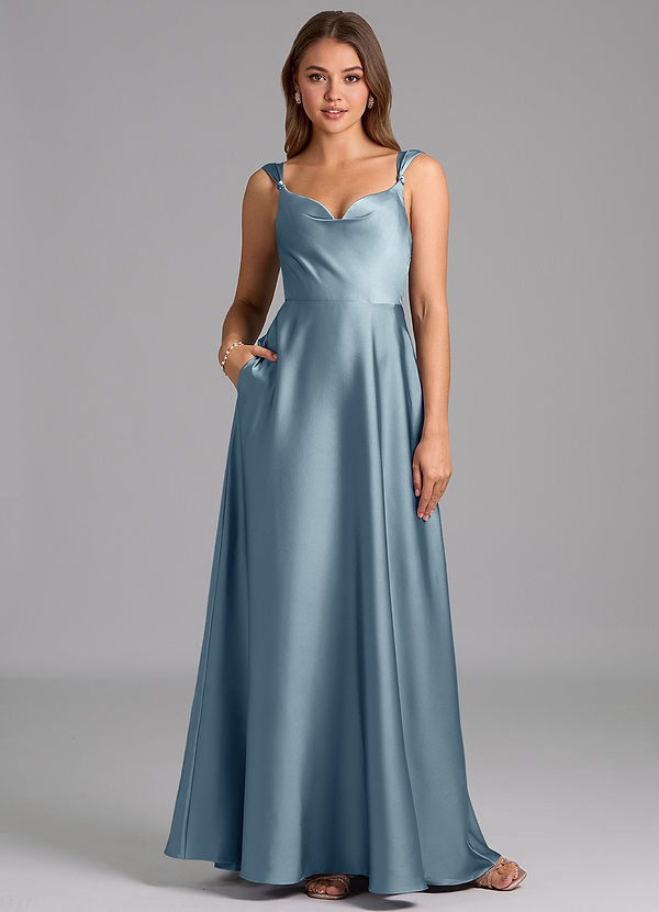 Azazie Beatrice 신부 들러리 드레스 A라인 스윗하트 네크라인 스트레치 새틴 바닥 길이 드레스 image1