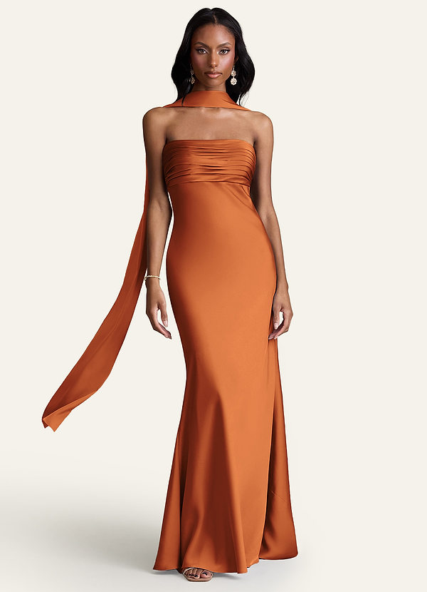 front Azazie Bufanda de satén elástico de color a juego