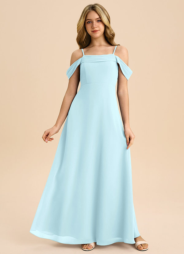 Azazie Anselie Junior Cloud Blue A-Line Off the Shoulder Chiffon Dress image1