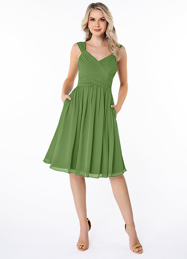 Azazie Angie Bridesmaid Dresses Basil A-Line Corset Chiffon Dress image1