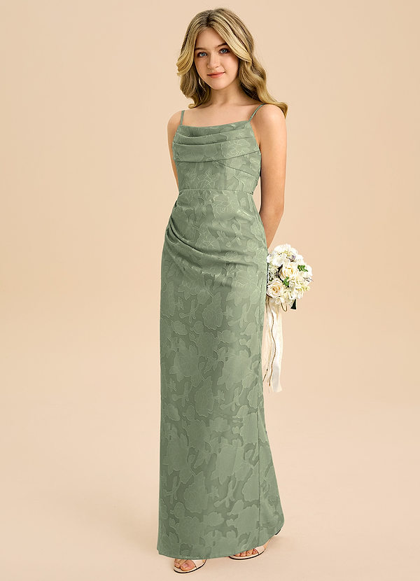 Azazie Mai Junior Agave Sheath Pleated Floral Burnout Dress image1