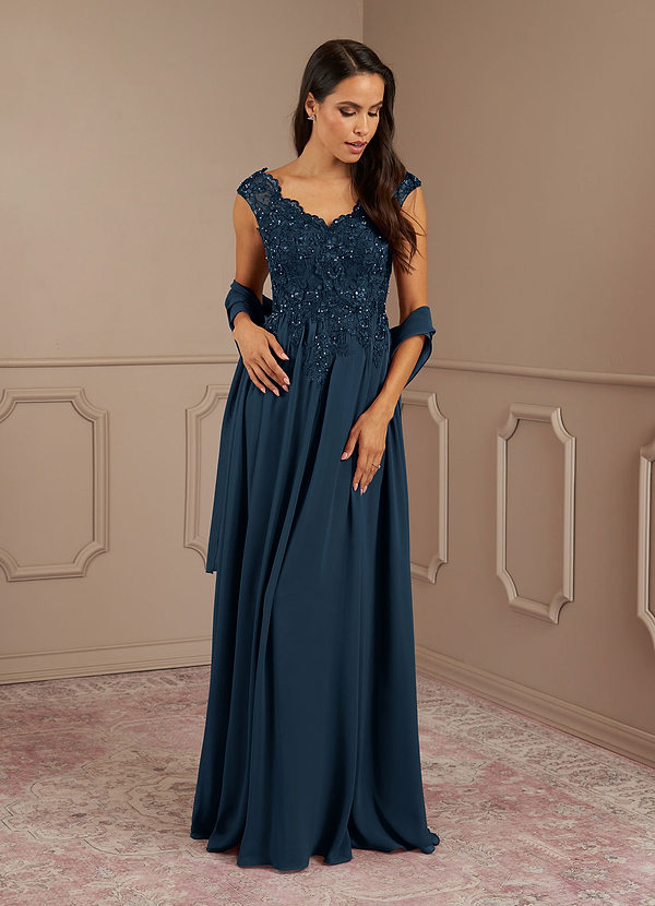 Azazie Amethyst Brautmutterkleider A-Linie V-Hals Pailletten Chiffon Kleid Dunkelmarine image1