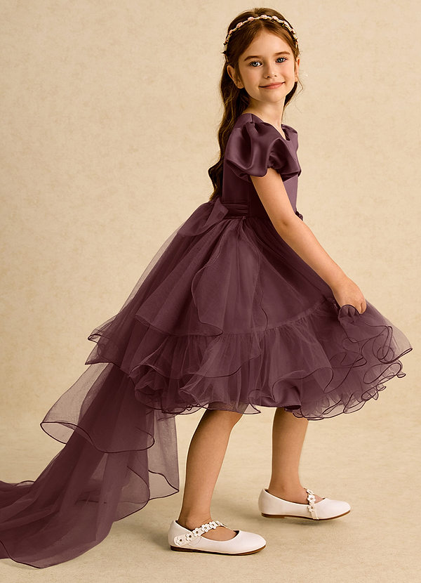 Azazie Cocoa Vestidos de Niña de Flores Vestido de Sangrado de Tul de Princesa con Plisado image1