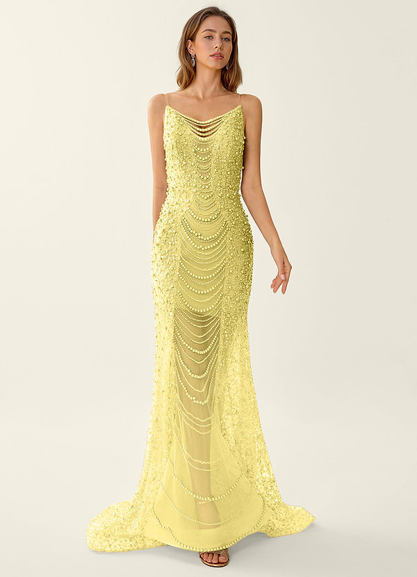 Cerys Gul Perlebesat Rhinsten Gallakjole image1
