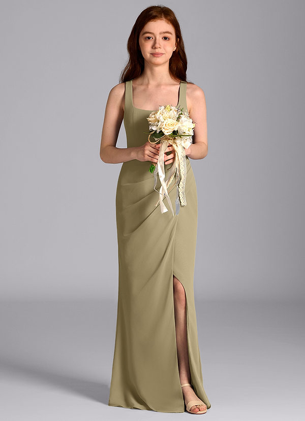 Azazie Mero Junior Moss Green Mermaid Pleated Chiffon Dress image1
