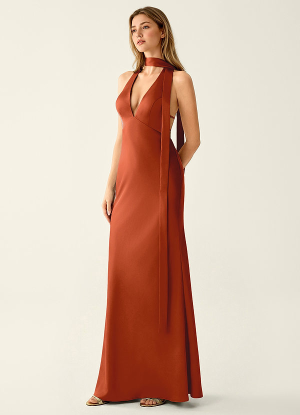 Wrenllien Rust Satin Prom Dress image1