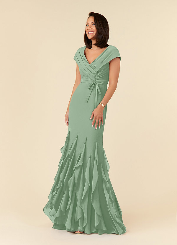 Azazie Bailora Mother of the Brides Dresses Matcha Mermaid Ruched Chiffon Dress image1