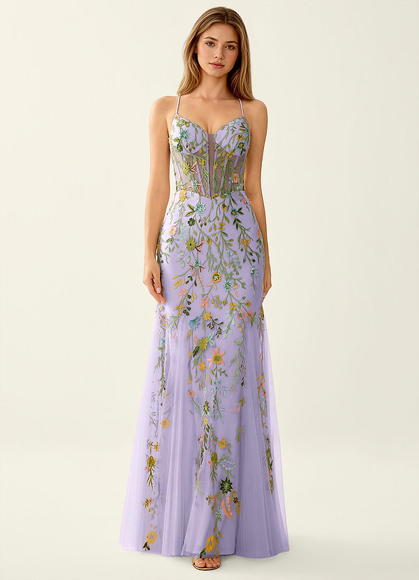 Linnea Lilás Vestido de baile sereia de renda com decote em V image1