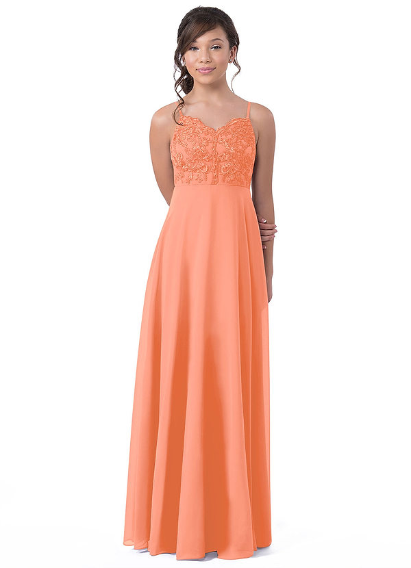 Vestido Largo De Dama De Honor Junior Con Parte Superior De Lentejuelas Y Tul Terracota main image 0