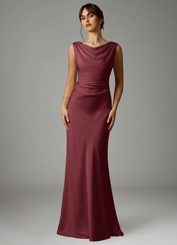 Azazie Kieryn Bridesmaid Dresses Merlot Mermaid Pleated Stretch Satin Dress image1
