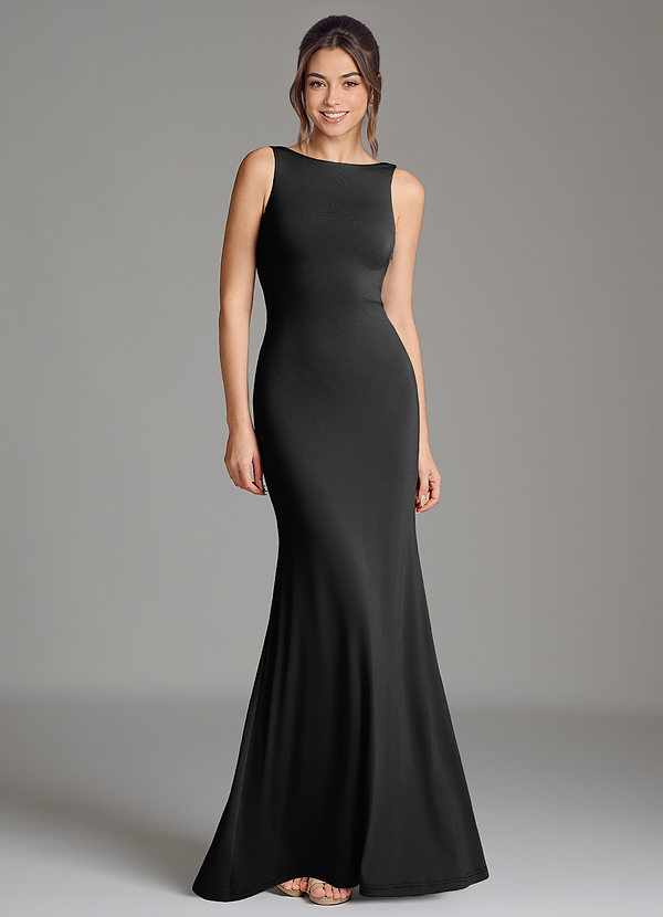 Azazie Gwen Bridesmaid Dresses Black Mermaid Pleated Premium Stretch Jersey Dress image1