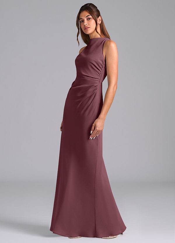 Azazie Evadne Suknie dla druhen Osłona Pofałdowany Szyfon Do ziemi Sukienka image1