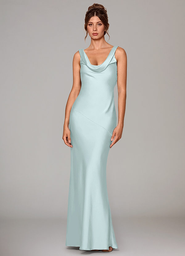 Azazie Rylina Bridesmaid Dresses Vestir Vidro Marinho de Cetim elástico de sereia image1