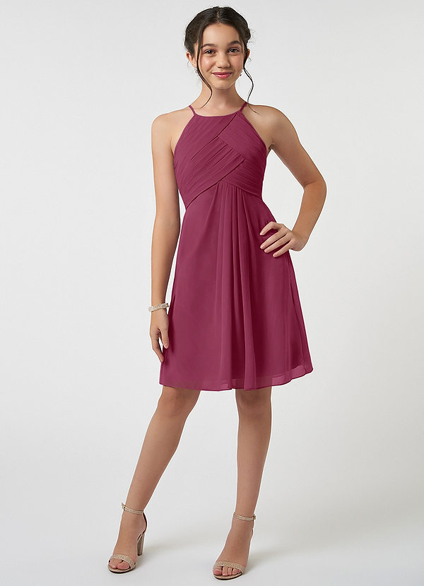 Azazie Ginny Junior Mulberry A-Line Pleated Chiffon Dress image1