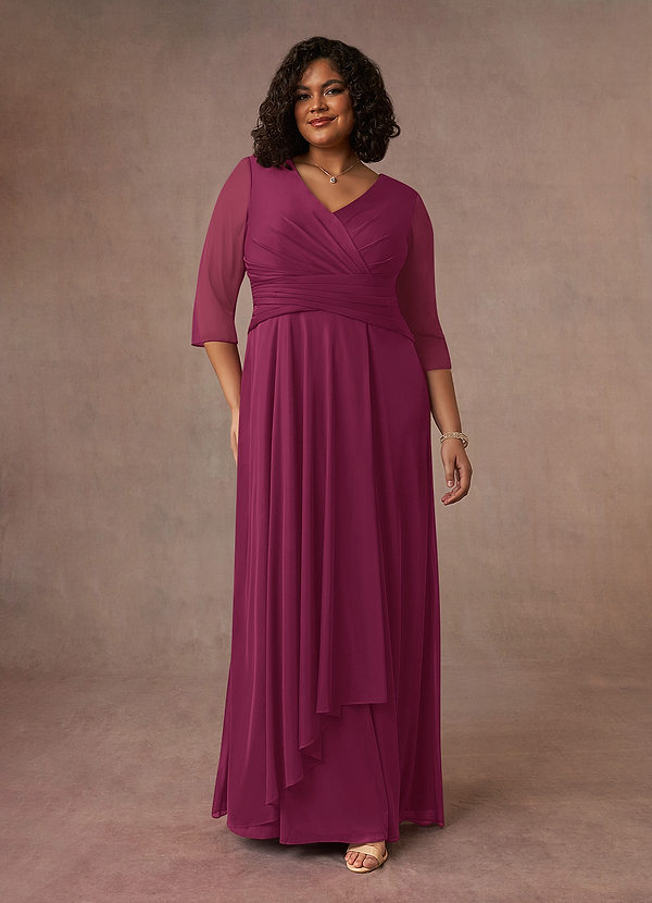 Azazie Annetta Mother of the Bride Dresses A-Line V-Neck Pleated Mesh Floor-Length Dress image2