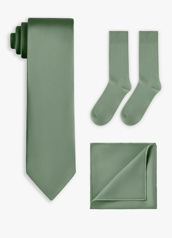 front Conjunto de gravata larga de cetim elástico, lenço de bolso e meias combinando